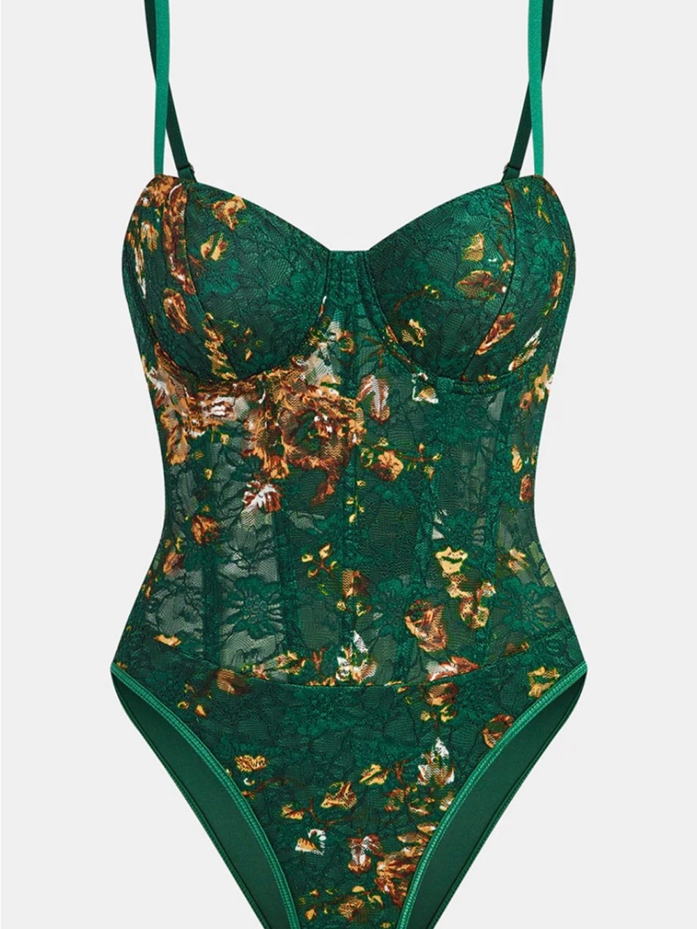 NWT Commense Green Floral Lace Bustier Bodysuit Small